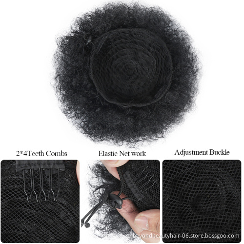 Afro Synthetic Puff Curly Hair Drawstring Ponytail Hair Extension Chignon  hair Puff Bun Kinky Afro Bun Hairpiece